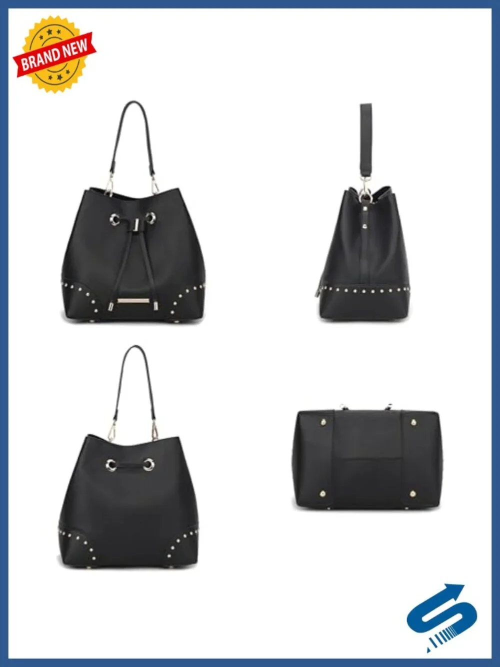 Vegan Leather Bucket Bag with Wristlet Wallet, Hobo Handbag Set, Crossbody